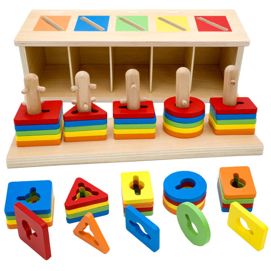 Wooden Block Sorter — Montessori Shape & Colour