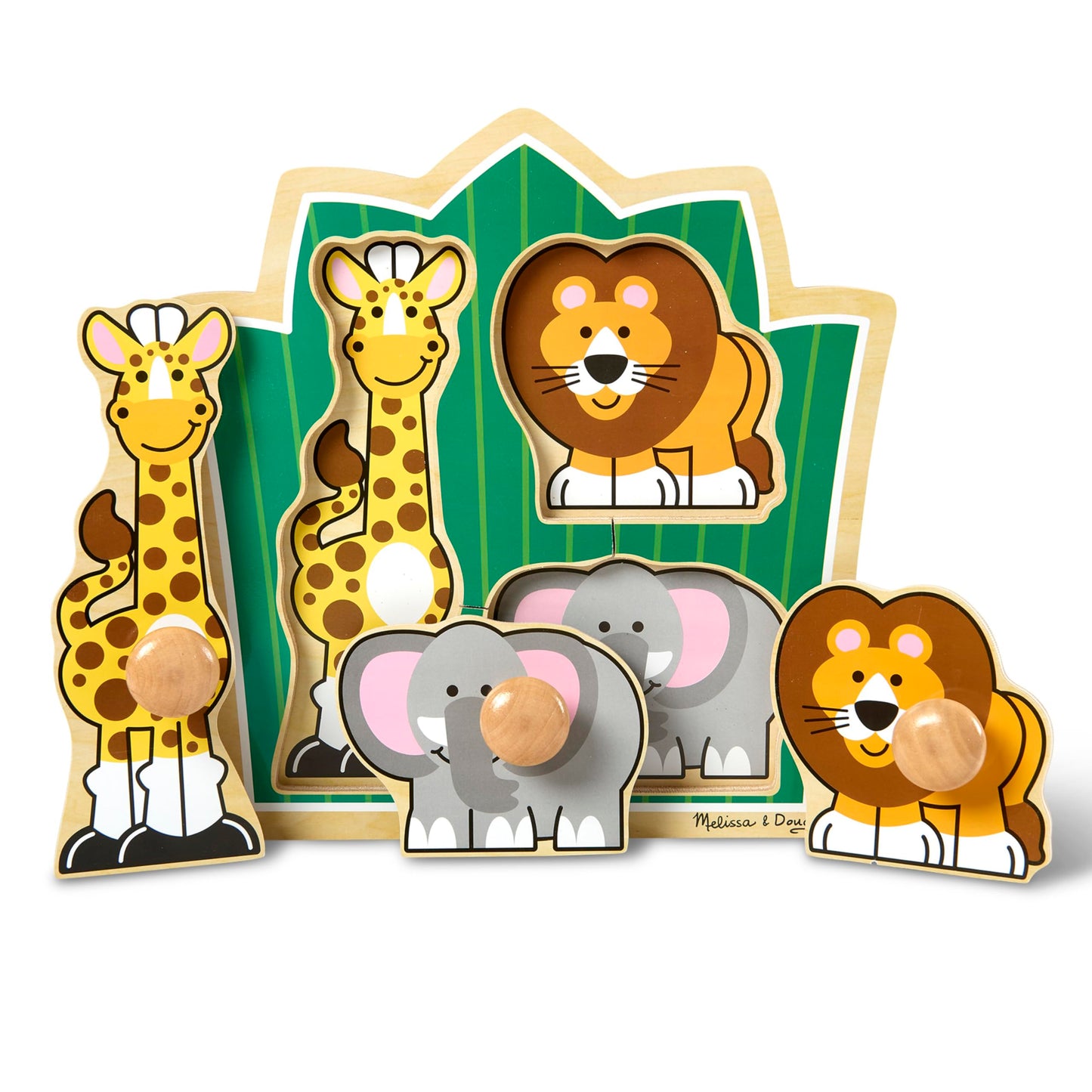 Safari Knob Puzzle — Wild Animals Wooden Tray
